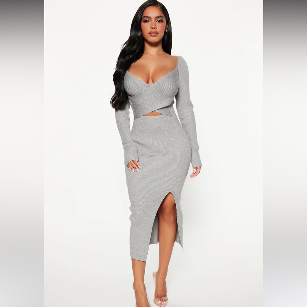 NEW! Fashion Nova ‘Karene’ sweater midi dress in heather grey